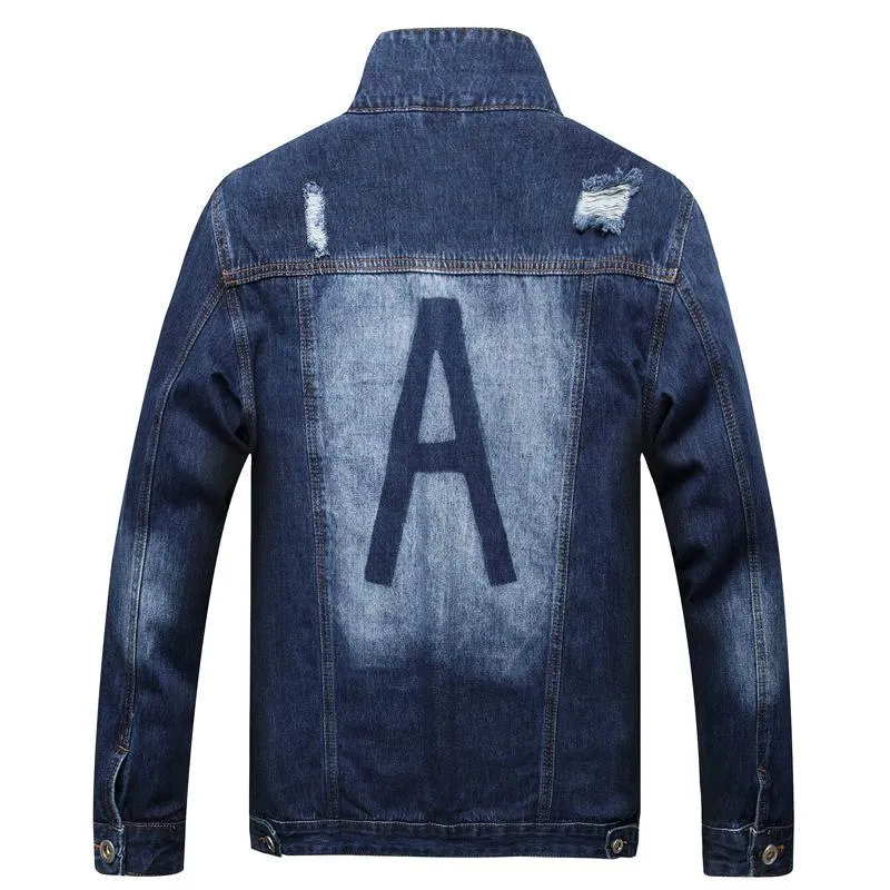 Men's Casual Lapel Collar Ripped Denim Jacket 29396432Y sold by Manly product image thumbnail 2