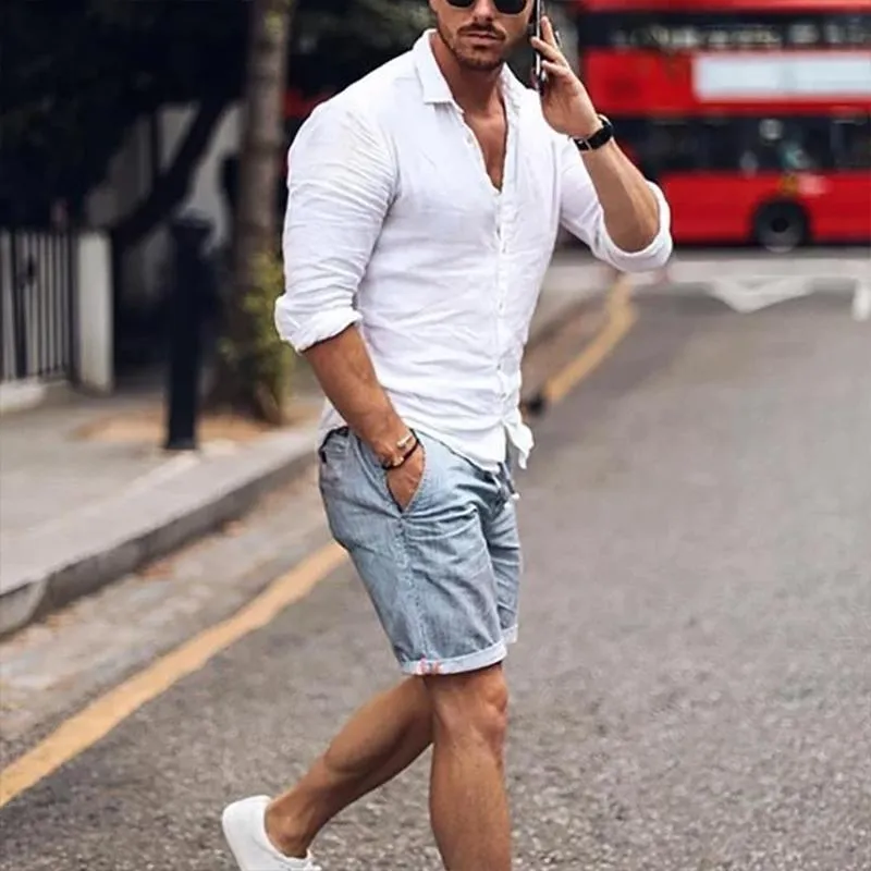 Men's Casual Solid Color Lapel Cotton Linen Long-Sleeved Shirt 81456809M sold by Manly product image thumbnail 3