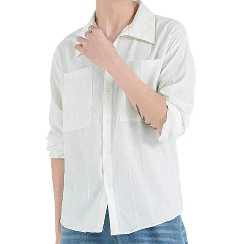 Men's Casual Solid Color Loose Lapel Long Sleeve Shirt 95271587M sold by Manly product image thumbnail 5