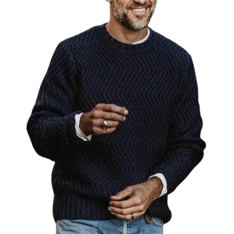 Men's Solid Color Round Neck Long Sleeve Knit Sweater 09795478Z sold by Manly