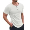 Men's Casual Solid Color Henley Collar Short Sleeve T-Shirt 31464635Y sold by Manly