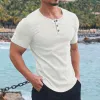Men's Casual Solid Color Henley Collar Short Sleeve T-Shirt 31464635Y sold by Manly