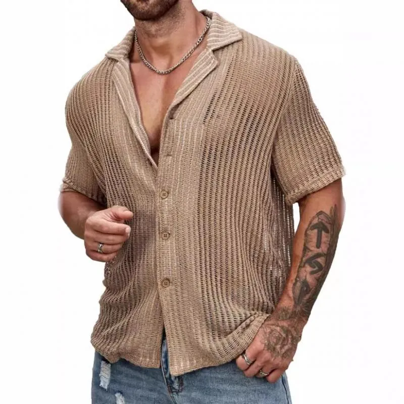 Men's Casual Solid Color Breathable Short-Sleeved Knitted Shirt 86296626M sold by Manly product image thumbnail 3