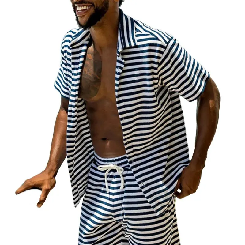 Men's Striped Print Short Sleeve Shirt Shorts Set 60949567Y sold by Manly