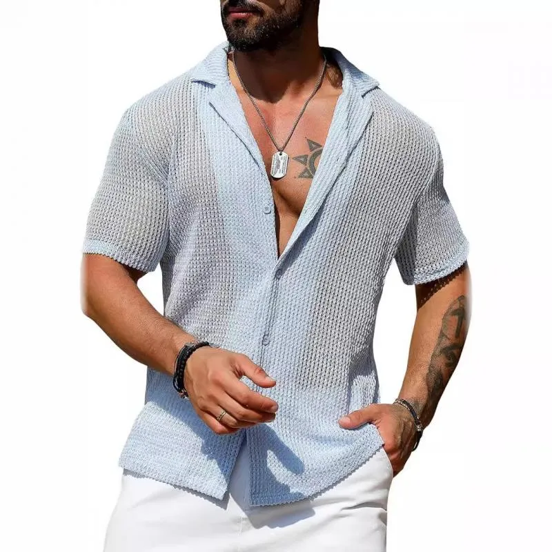 Men's Casual Solid Color Breathable Short-Sleeved Knitted Shirt 86296626M sold by Manly product image thumbnail 4