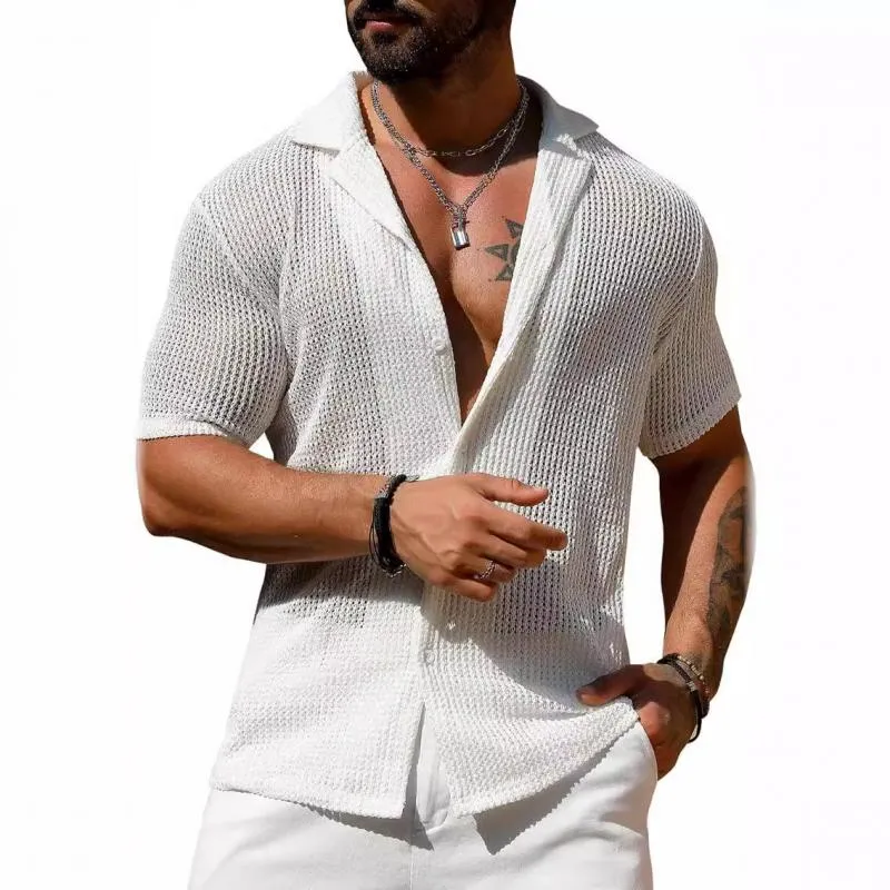 Men's Casual Solid Color Breathable Short-Sleeved Knitted Shirt 86296626M sold by Manly product image thumbnail 2