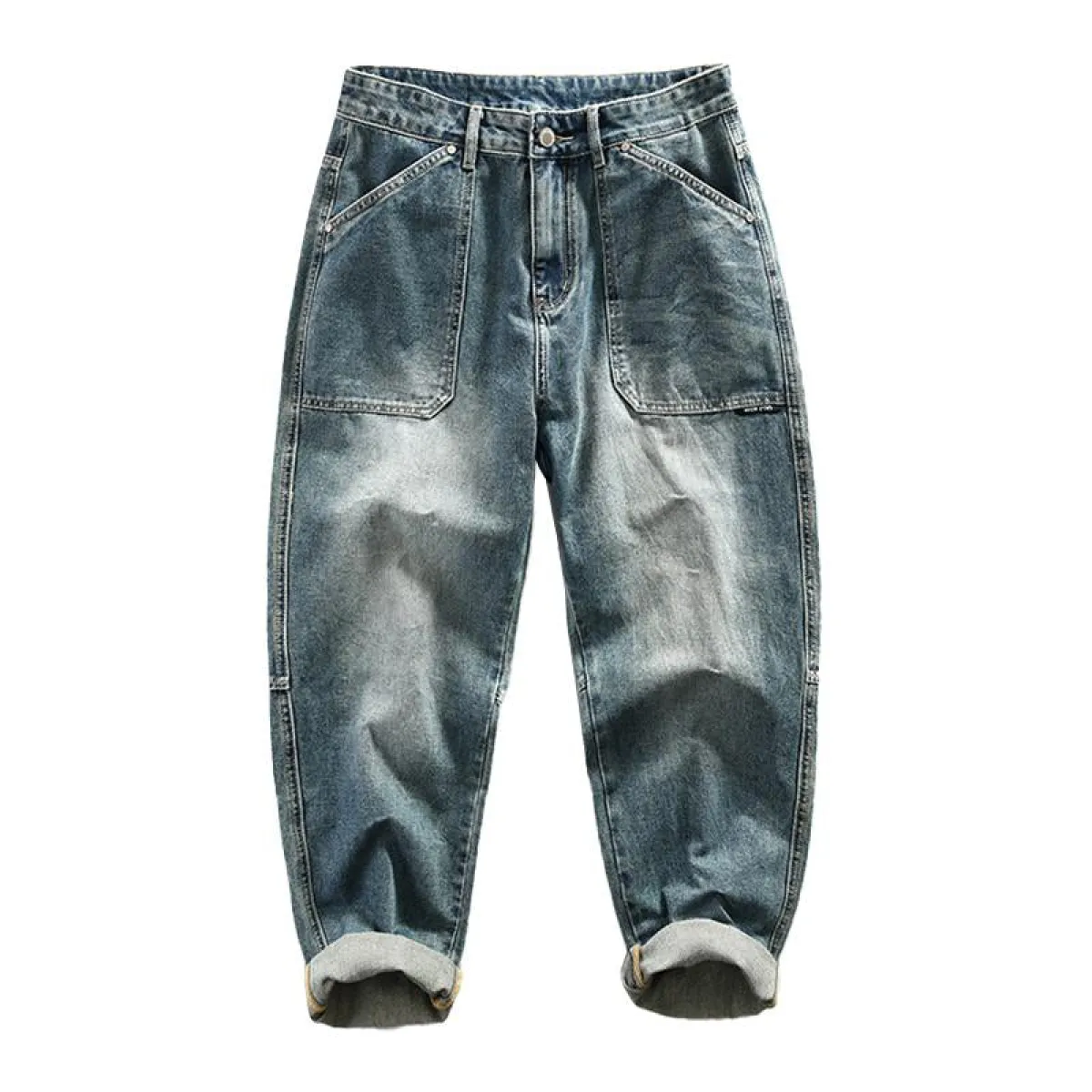 Men's Vintage Washed Distressed Multi-pocket Jeans 40352734M | Parallel