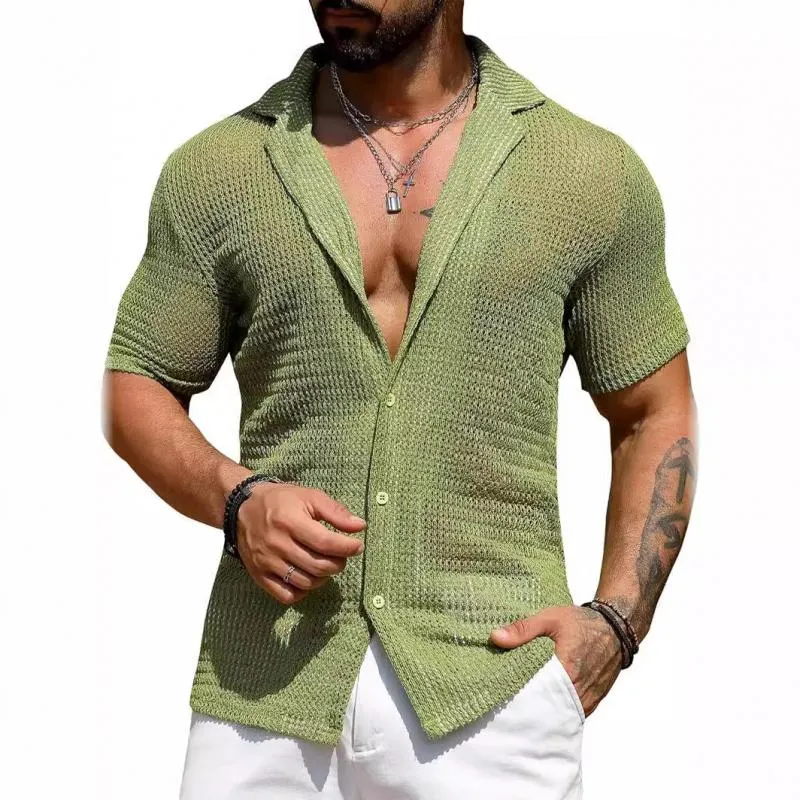 Men's Casual Solid Color Breathable Short-Sleeved Knitted Shirt 86296626M sold by Manly