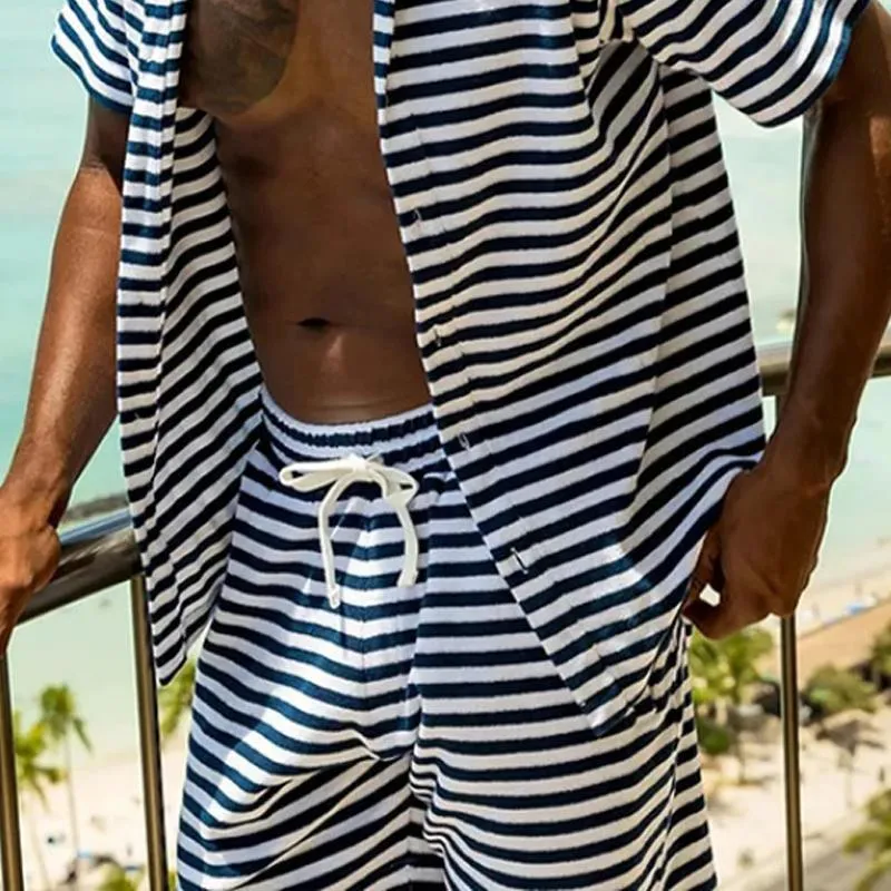 Men's Striped Print Short Sleeve Shirt Shorts Set 60949567Y sold by Manly product image thumbnail 4