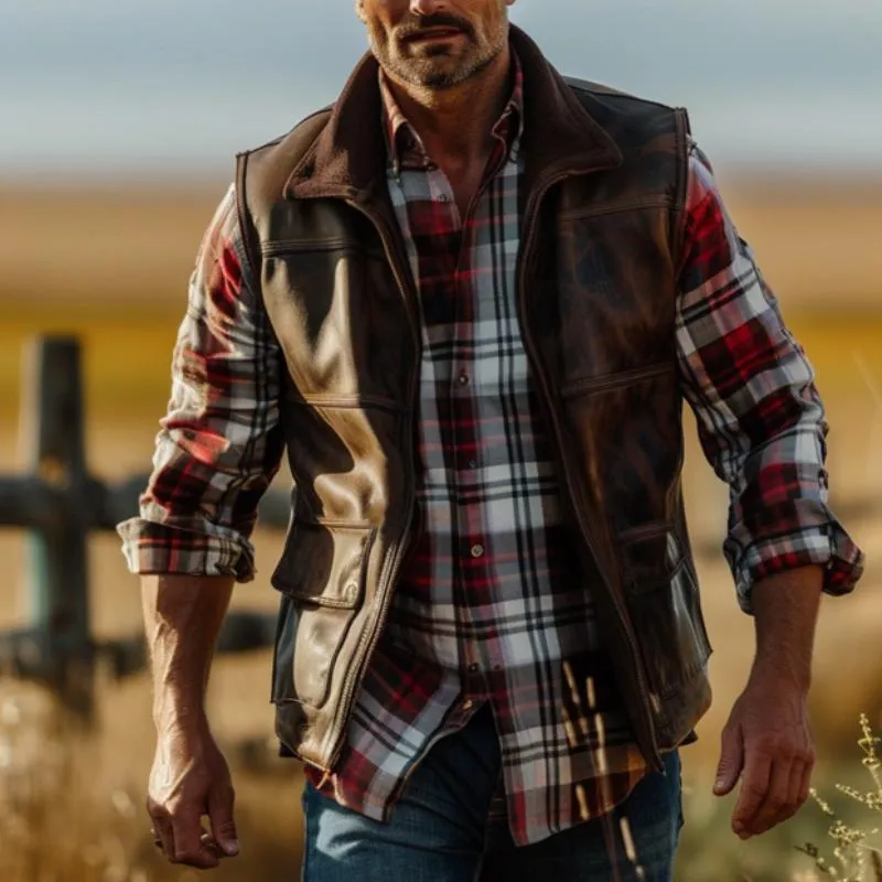 Men's Vintage Country Style Patchwork Leather Vest 31711063Y sold by Manly product image thumbnail 2