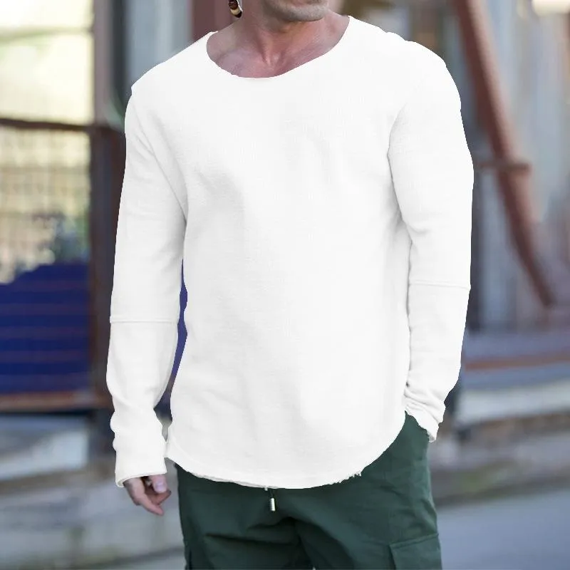 Men's Casual Retro Solid Color Round Neck Long Sleeve T-shirt 04451010TO sold by Manly product image thumbnail 4