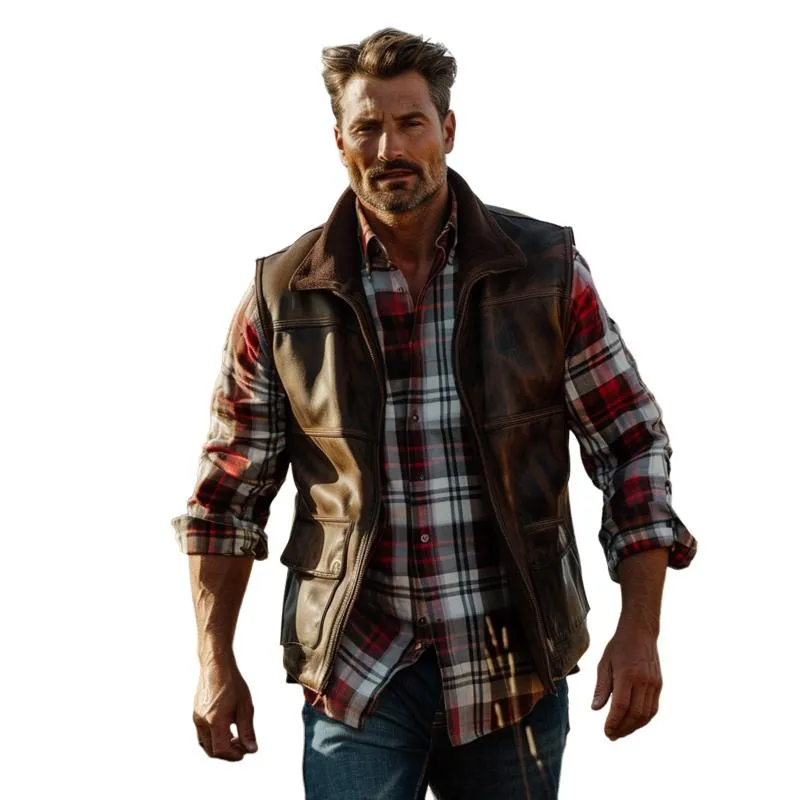Men's Vintage Country Style Patchwork Leather Vest 31711063Y sold by Manly