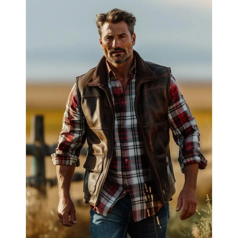 Men's Vintage Country Style Patchwork Leather Vest 31711063Y sold by Manly product image thumbnail 4