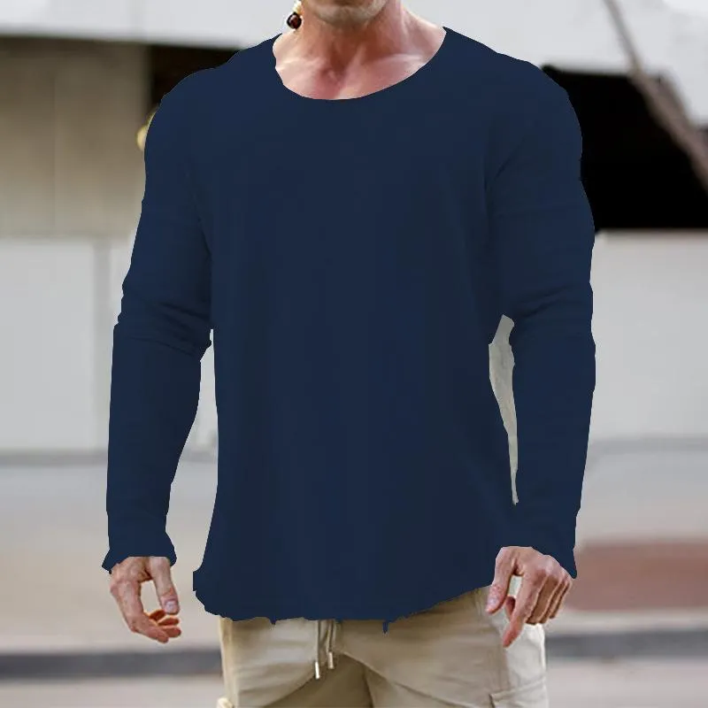 Men's Casual Retro Solid Color Round Neck Long Sleeve T-shirt 04451010TO sold by Manly product image thumbnail 5
