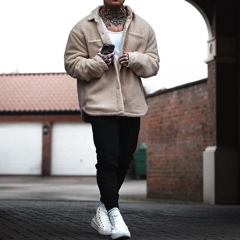 Men's Solid Color Polar Fleece Lapel Jacket 63683636X sold by Manly product image thumbnail 5