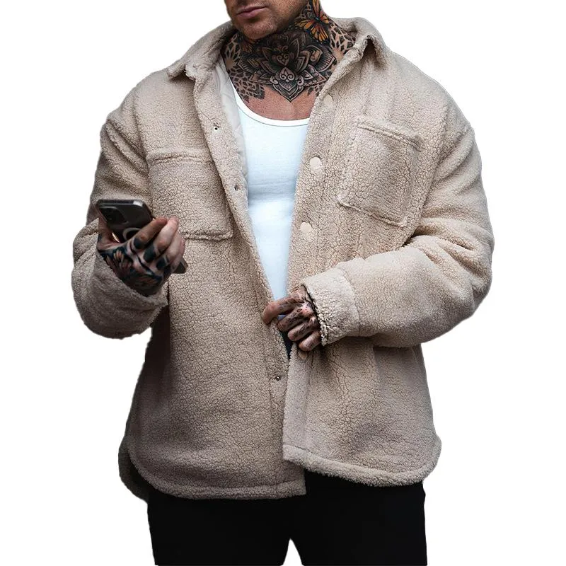 Men's Solid Color Polar Fleece Lapel Jacket 63683636X sold by Manly