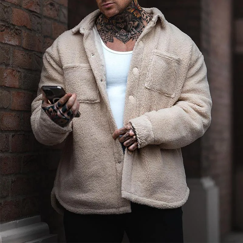 Men's Solid Color Polar Fleece Lapel Jacket 63683636X sold by Manly product image thumbnail 4