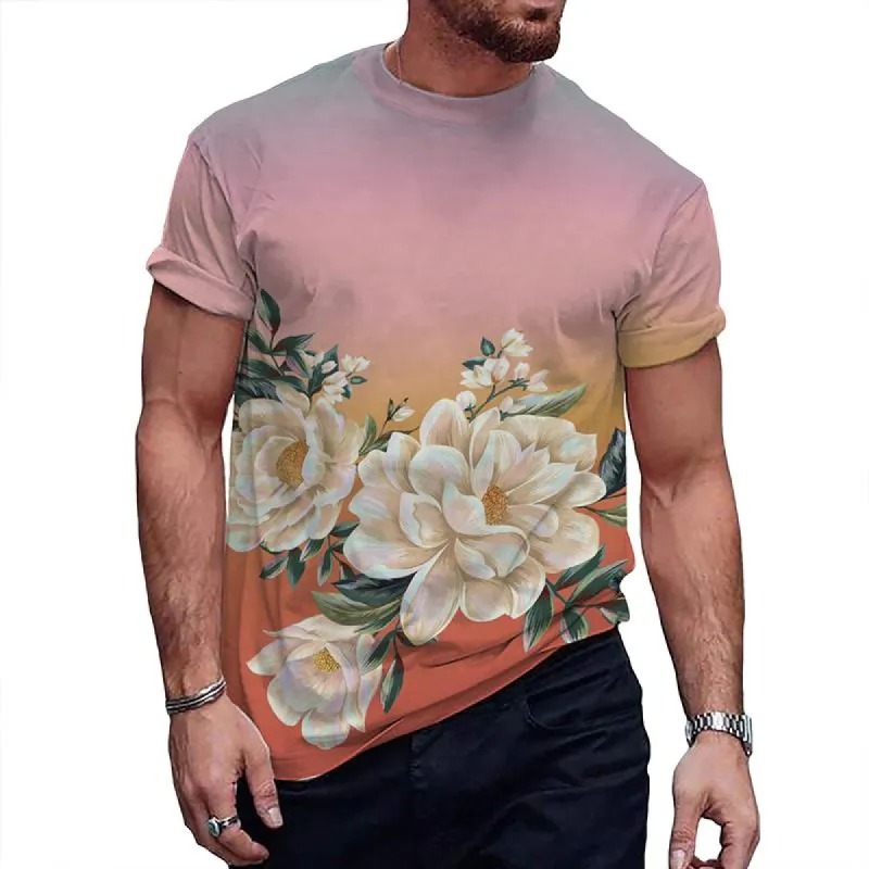 Men's Retro Floral Round Neck Printed Short-sleeved T-shirt 35899779TO sold by Manly