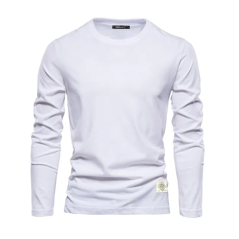 Men's Casual Solid Color Round Neck Pure Cotton Long-Sleeved T-Shirt 53527260Y sold by Manly product image thumbnail 3