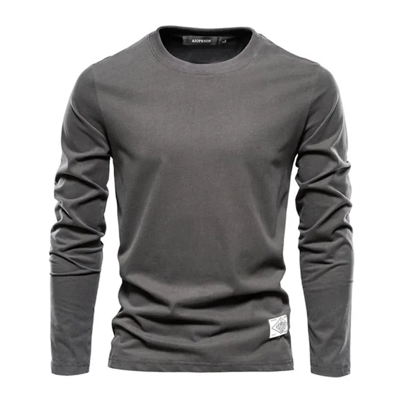 Men's Casual Solid Color Round Neck Pure Cotton Long-Sleeved T-Shirt 53527260Y sold by Manly product image thumbnail 2