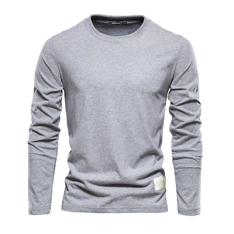 Men's Casual Solid Color Round Neck Pure Cotton Long-Sleeved T-Shirt 53527260Y sold by Manly product image thumbnail 5