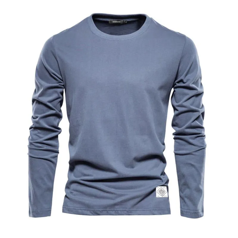 Men's Casual Solid Color Round Neck Pure Cotton Long-Sleeved T-Shirt 53527260Y sold by Manly