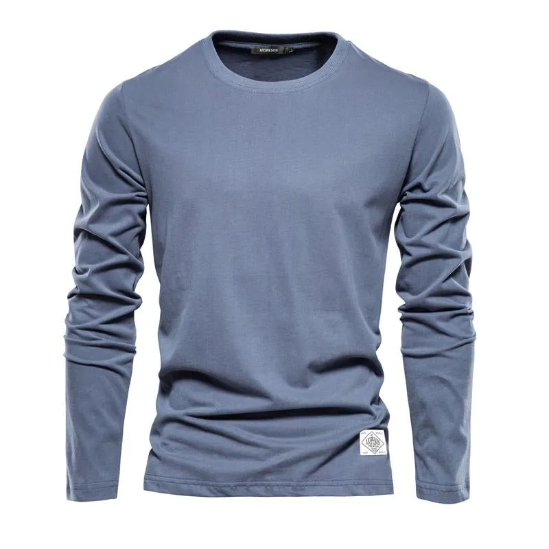 Men's Casual Solid Color Round Neck Pure Cotton Long-Sleeved T-Shirt 53527260Y sold by Manly