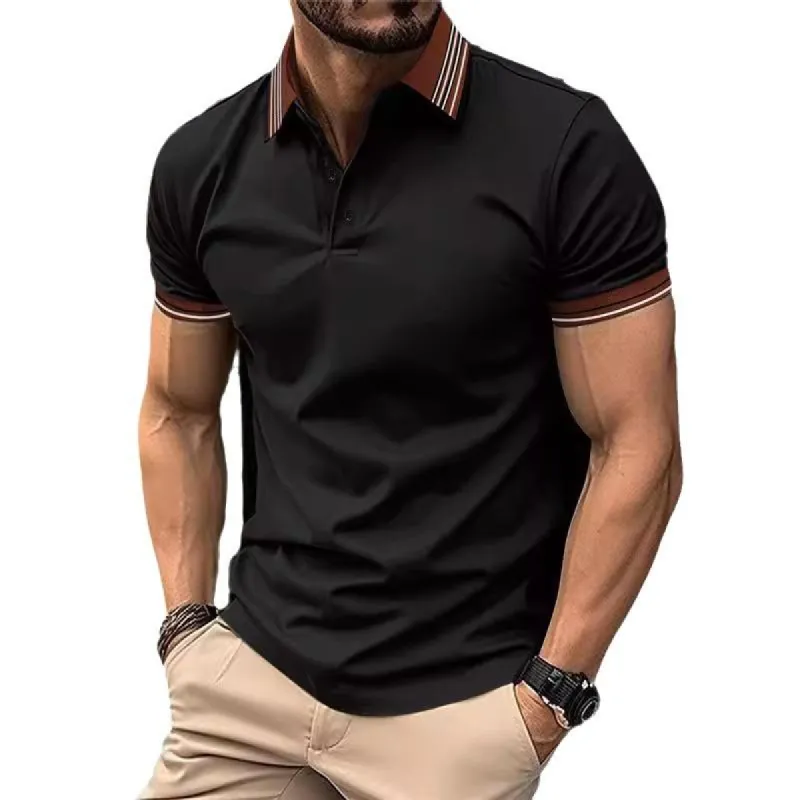 Men's Casual Ribbed Lapel Button POLO Shirt 21858711X sold by Manly