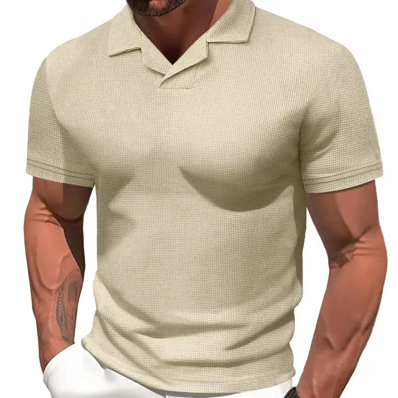 Men's Casual Solid Color Waffle Lapel Short Sleeve Polo Shirt 36423876M sold by Manly product image thumbnail 4