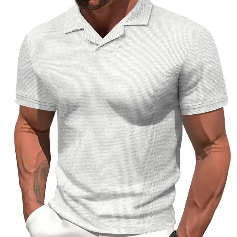Men's Casual Solid Color Waffle Lapel Short Sleeve Polo Shirt 36423876M sold by Manly product image thumbnail 2