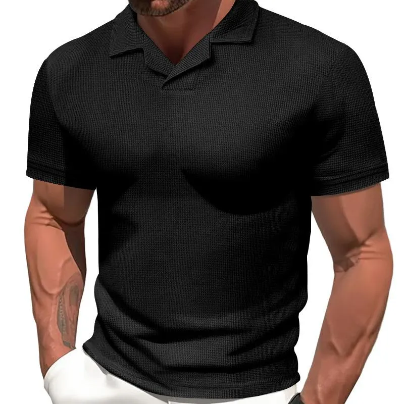 Men's Casual Solid Color Waffle Lapel Short Sleeve Polo Shirt 36423876M sold by Manly product image thumbnail 3
