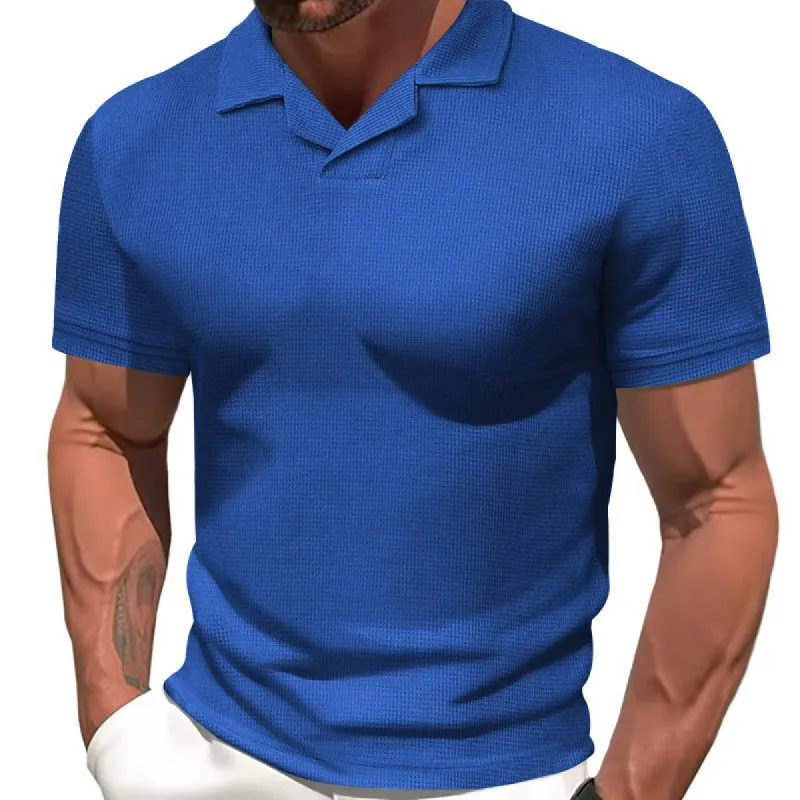 Men's Casual Solid Color Waffle Lapel Short Sleeve Polo Shirt 36423876M sold by Manly