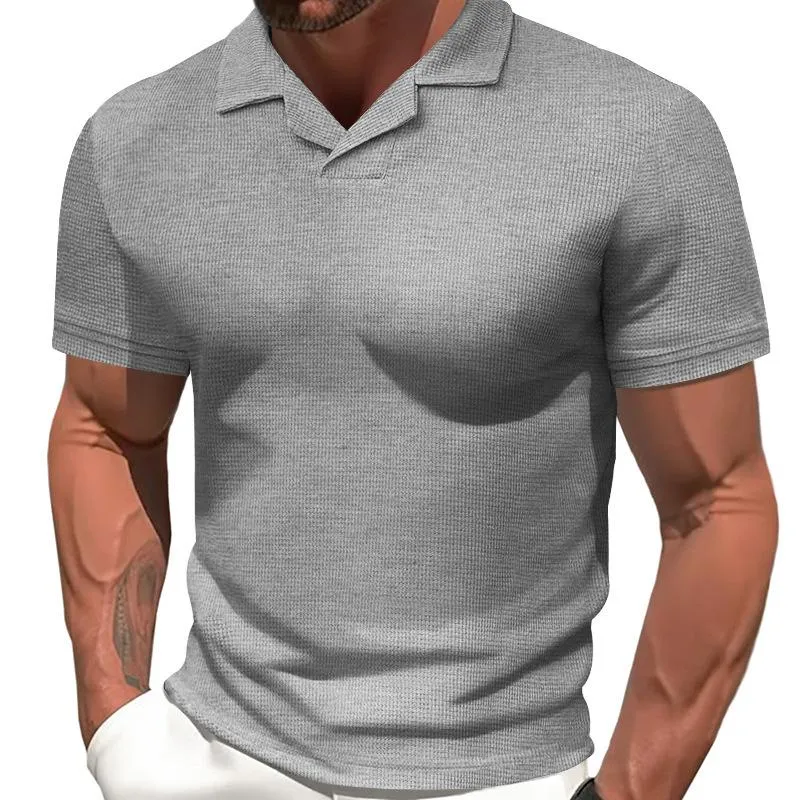 Men's Casual Solid Color Waffle Lapel Short Sleeve Polo Shirt 36423876M sold by Manly product image thumbnail 5