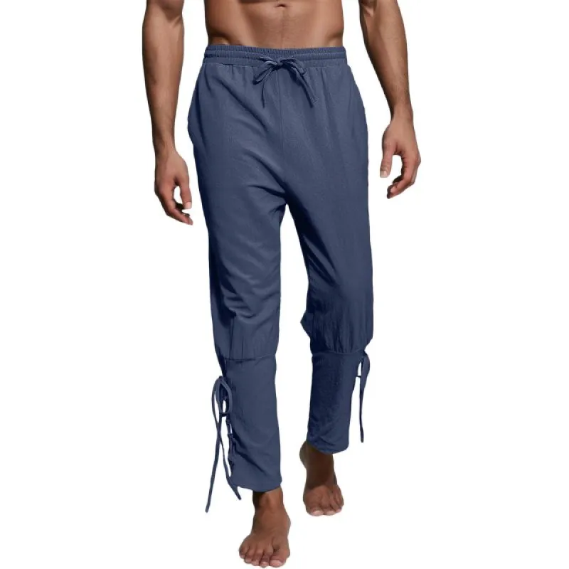 Men's Solid Cotton Linen Elastic Waist Waist Tie-leg Trousers 17766064Z sold by Manly