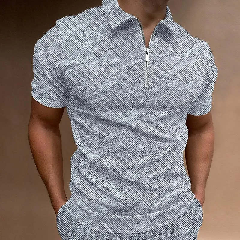 Men's Casual Printed Lapel Zipper Short Sleeve Polo Shirt 93428909M sold by Manly product image thumbnail 2