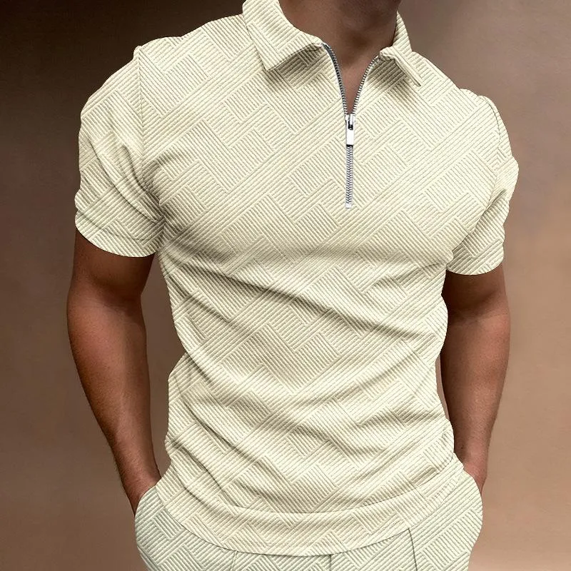 Men's Casual Printed Lapel Zipper Short Sleeve Polo Shirt 93428909M sold by Manly product image thumbnail 4
