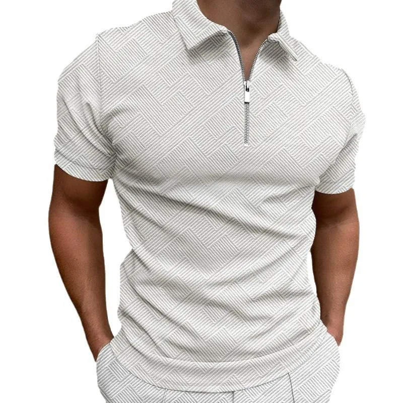 Men's Casual Printed Lapel Zipper Short Sleeve Polo Shirt 93428909M sold by Manly