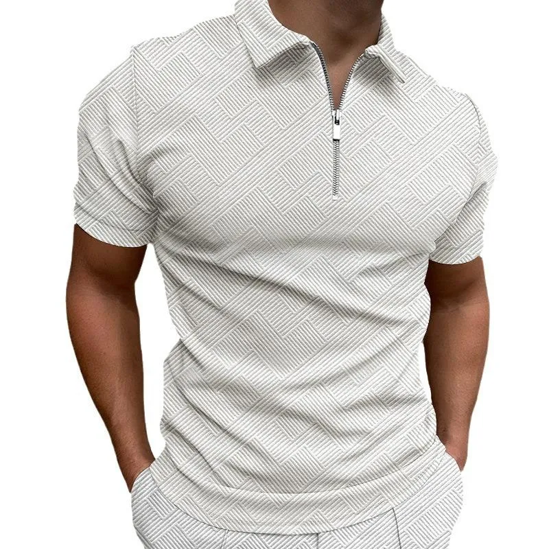 Men's Casual Printed Lapel Zipper Short Sleeve Polo Shirt 93428909M sold by Manly