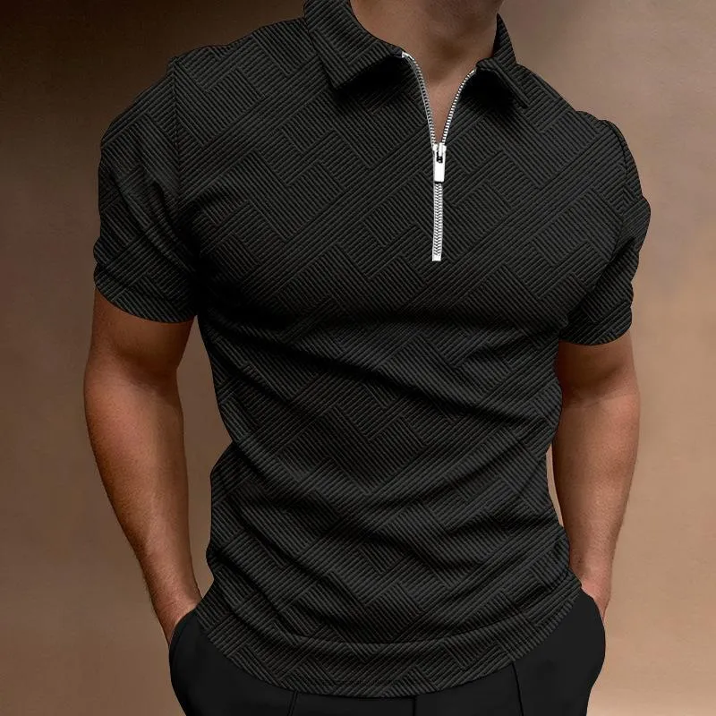 Men's Casual Printed Lapel Zipper Short Sleeve Polo Shirt 93428909M sold by Manly product image thumbnail 3