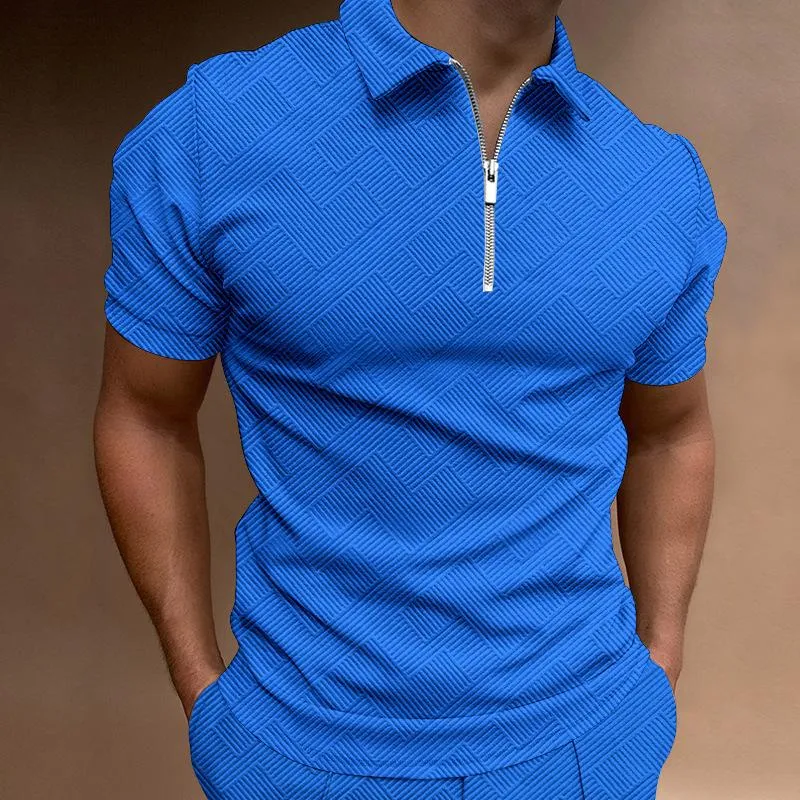 Men's Casual Printed Lapel Zipper Short Sleeve Polo Shirt 93428909M sold by Manly product image thumbnail 5