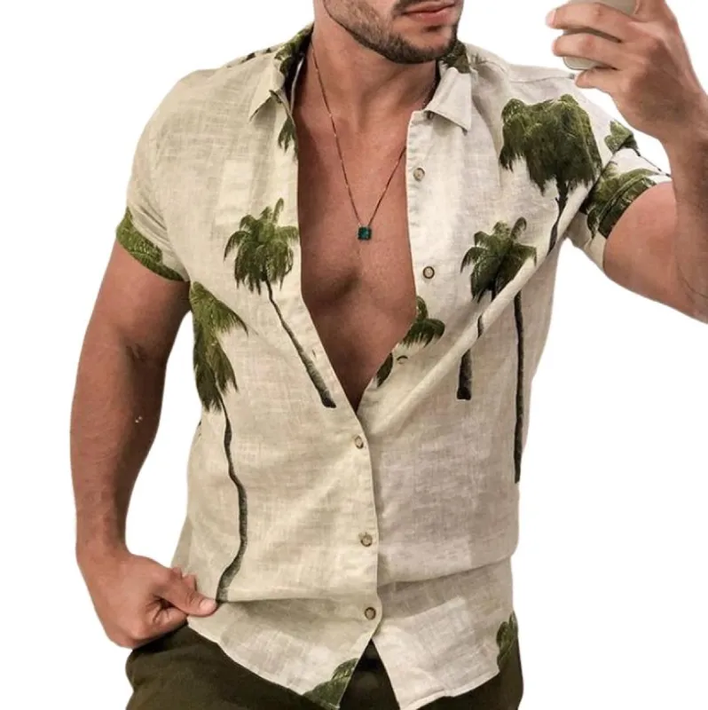 Men's Casual Coconut Tree Print Short Sleeve Shirt 26622826TO sold by Manly