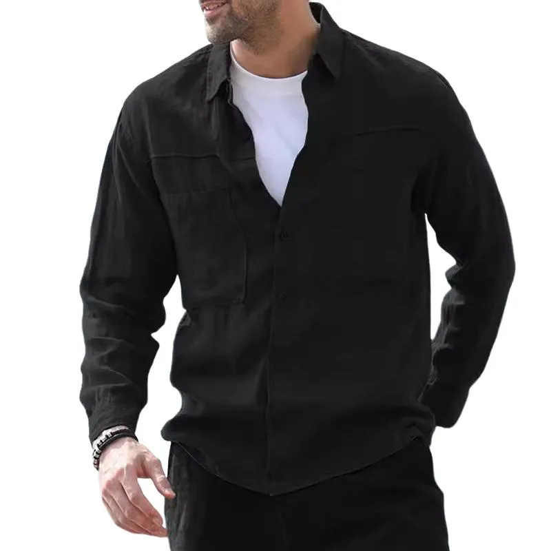 Men's Vintage Casual Pocket Long Sleeve Shirt 29261906TO sold by Manly