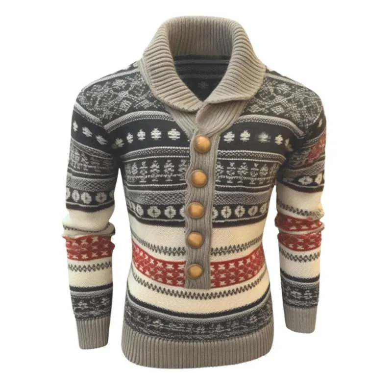 Men's Geometric Jacquard Lapel Pullover Sweater 12747530X sold by Manly
