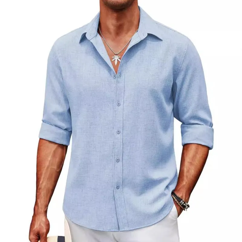 Men's Solid Linen Casual Long Sleeve Shirt 24593725X sold by Manly