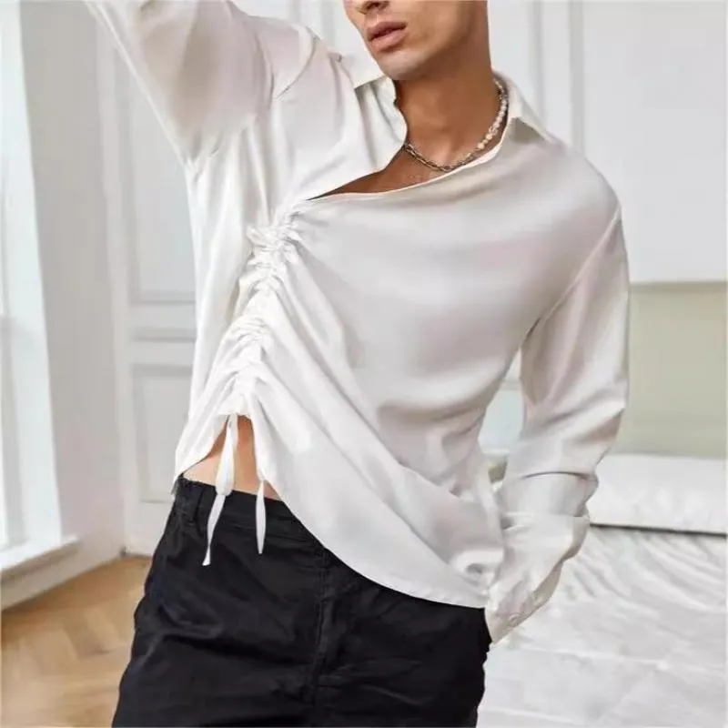 Men's Casual Loose Lapel Long-sleeved Lace-up Shirt 69535643M sold by Manly product image thumbnail 5