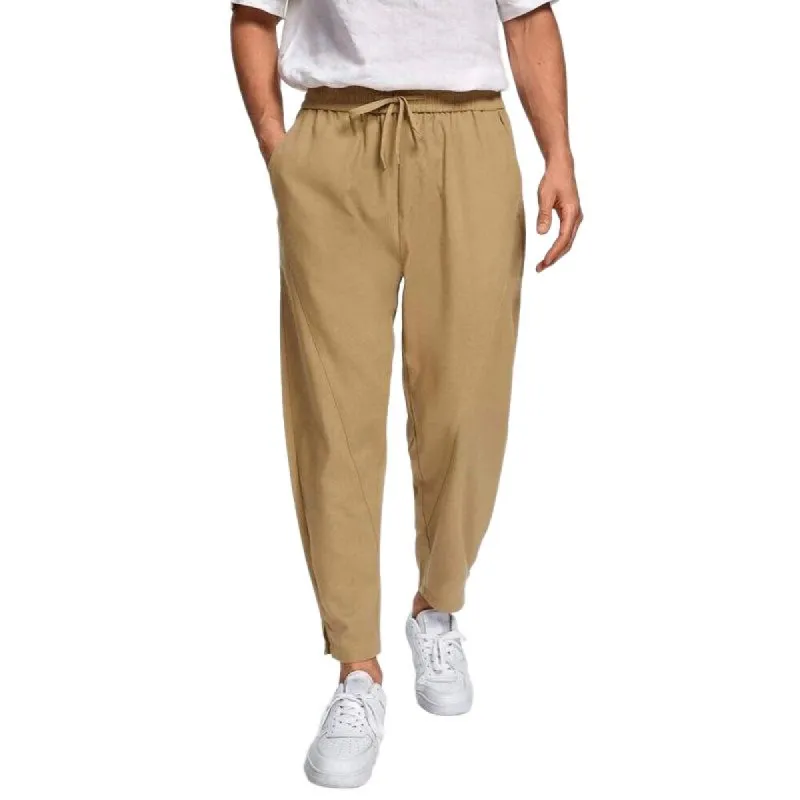 Men's Casual Cotton Linen Loose Elastic Drawstring Pants 67711091M sold by Manly