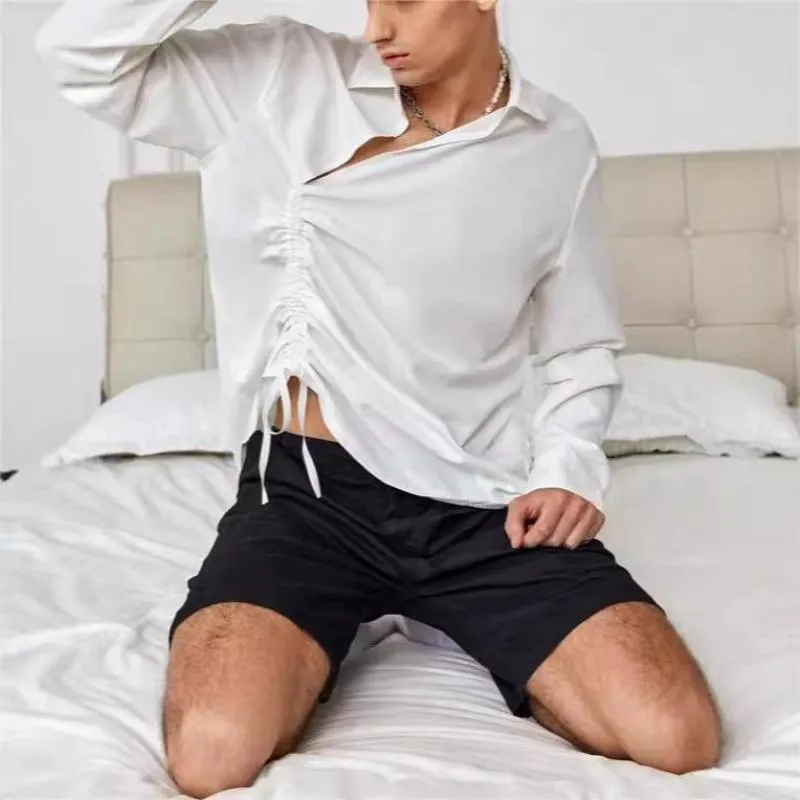 Men's Casual Loose Lapel Long-sleeved Lace-up Shirt 69535643M sold by Manly product image thumbnail 4