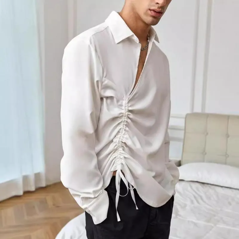 Men's Casual Loose Lapel Long-sleeved Lace-up Shirt 69535643M sold by Manly product image thumbnail 3