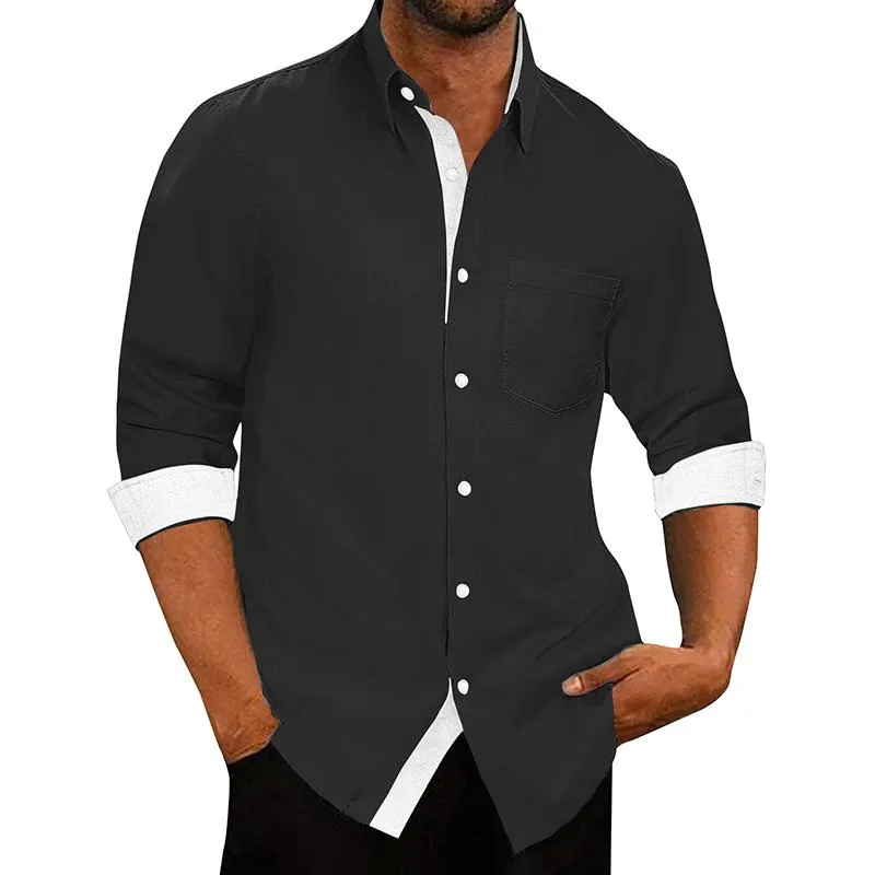 Men's Color Block Lapel Long Sleeve Casual Shirt 14508761Z sold by Manly