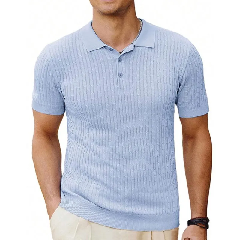 Men's Casual Solid Color Cable Knitted Short-Sleeved Polo Shirt 76426643Y sold by Manly